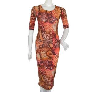 OH MY LOVE Dress, M, Snake print, Bold Color, Open Back, Bodycon, Midi